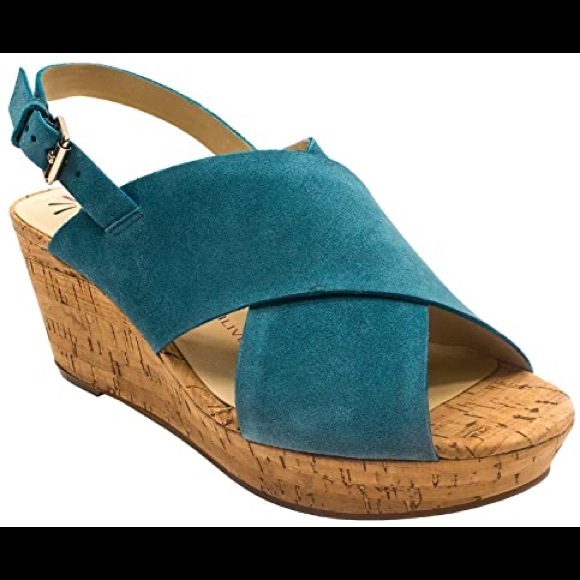 Isaac Mizrahi Live Wedge Peep Toe Sandals Bluew - Picture 7 of 9